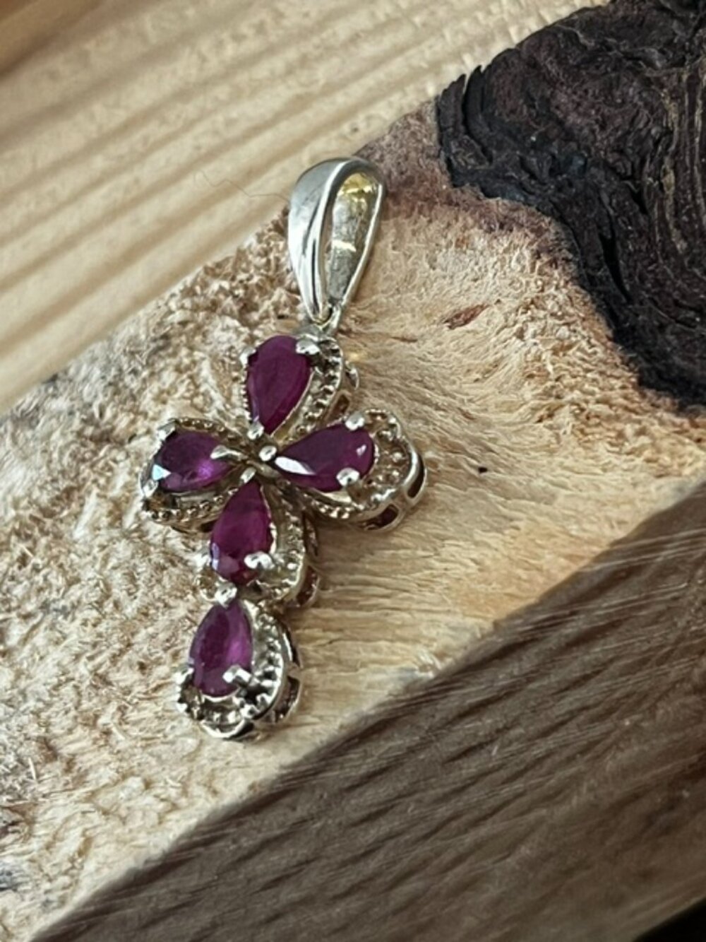 STS 925 Sterling Silver Gold Plated Pink Gemstone Religious Cross Pendant